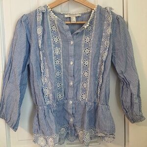 Forever21 Blue and White Striped Ruffle Blouse